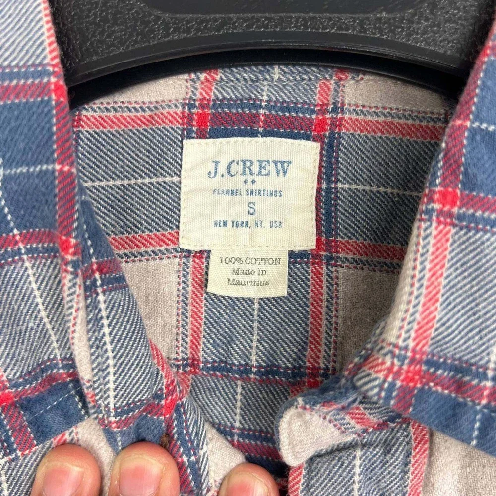 J. Crew Button Up Shirt Men Small Blue Red Flannel Plaid Button Down Cotton